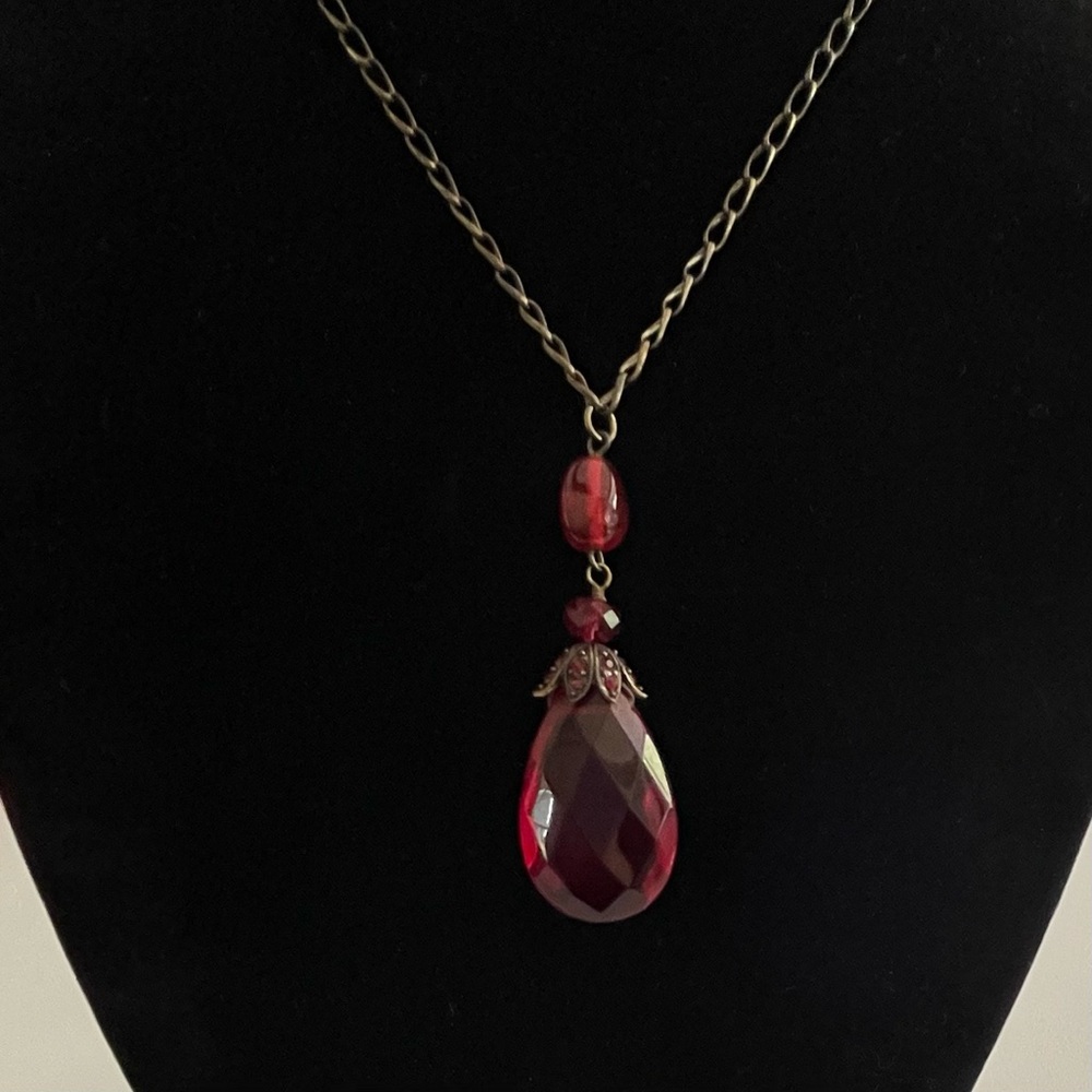 Lia Sophia Antique Bronze and Red Pendant Necklace